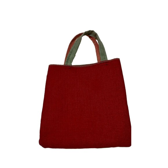 Handmade Homemade Embroidered Little Tote Bag Stitched Multicolor Argyle Print - Picture 3 of 3